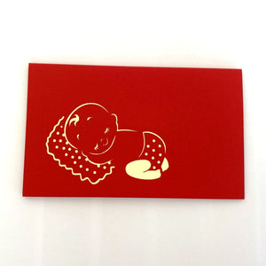 Baby Sleeping in Red Cot 3D Baby Shower Pop Up Card - Small
