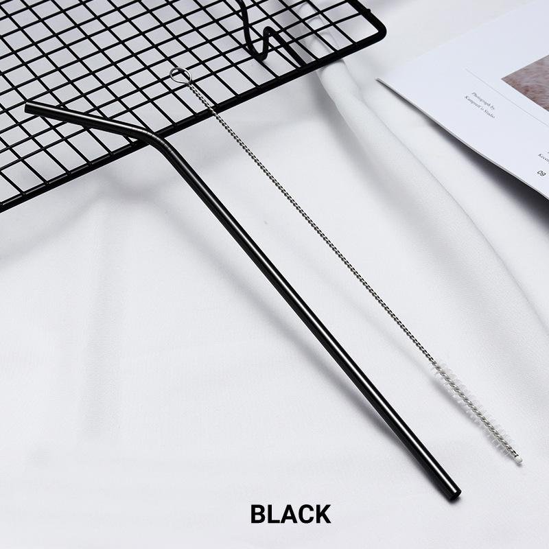 Bent Black Stainless Steel Drinking Straw 210mm x 6mm - Online Party Supplies