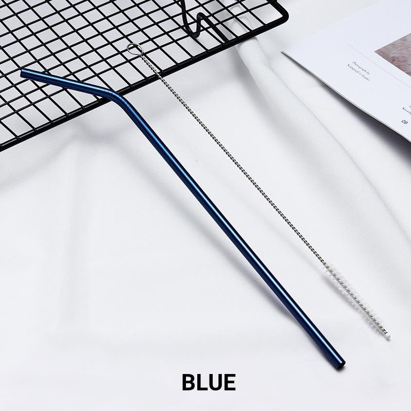 Bent Blue Stainless Steel Drinking Straw 210mm x 6mm - Online Party Supplies