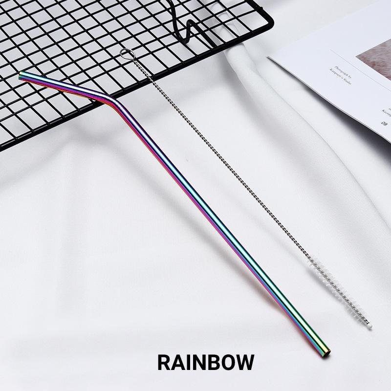 Bent Iridescent Rainbow Stainless Steel Drinking Straw 210mm x 6mm - Online Party Supplies