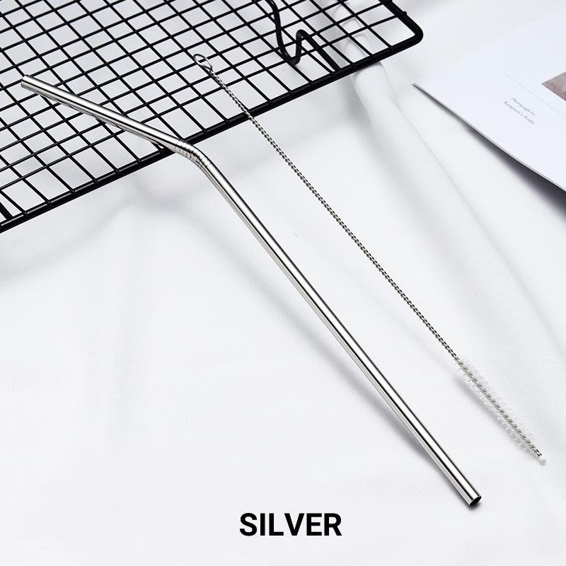 Bent Silver Stainless Steel Drinking Straw 210mm x 6mm - Online Party Supplies