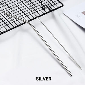 Bent Silver Stainless Steel Drinking Straw 210mm x 6mm - Online Party Supplies