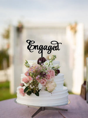 Black Acrylic 'Engaged' Bridal Shower Cake Topper