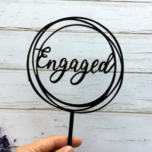 Black Acrylic 'Engaged' Geometric Round Cake Topper - Online Party Supplies