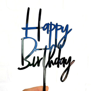 Black Acrylic Happy Birthday Script Cake Topper - Online Party Supplies