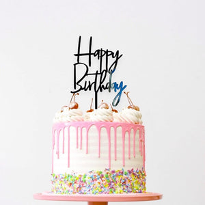 Black Acrylic Happy Birthday Script Cake Topper - Style A