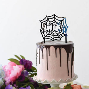 Acrylic Black Happy Halloween Spider Web Cake Topper