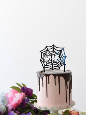 Acrylic Black Happy Halloween Spider Web Cake Topper
