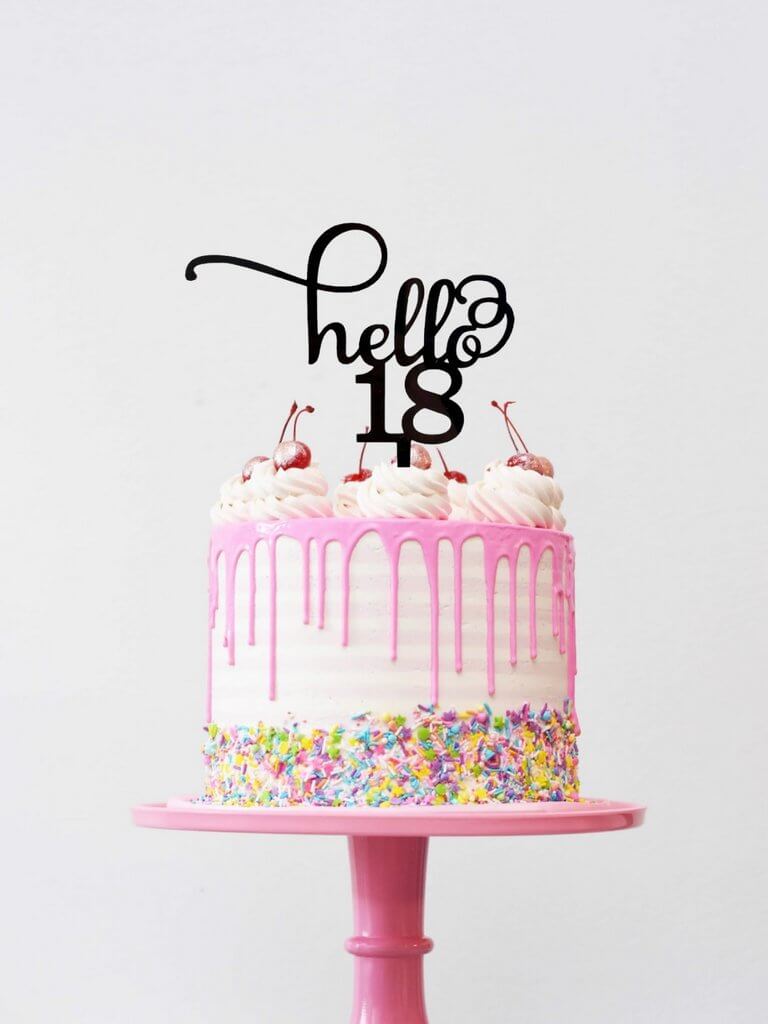 Black Acrylic Hello 18 Birthday Cake Topper 18th eighteenth birthday party cake decorating supplies