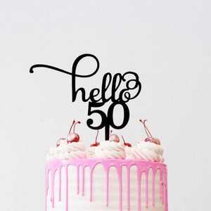 Black Acrylic Hello 50 Birthday Cake Topper