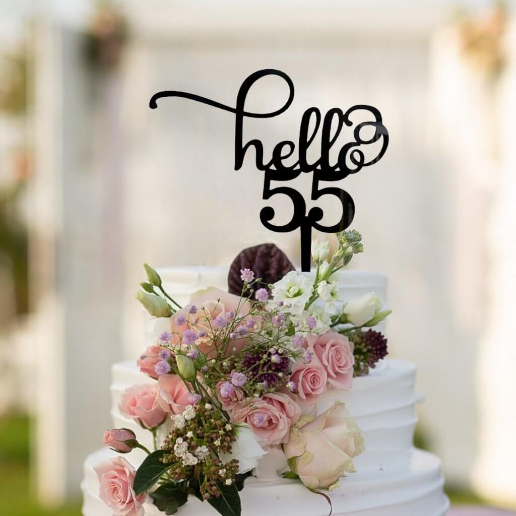 Black Acrylic Hello 55 Birthday Cake Topper