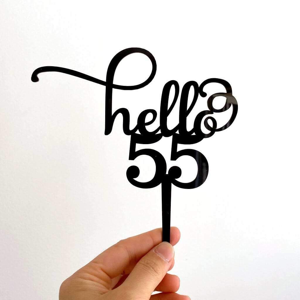 Black Acrylic Hello 55 Birthday Cake Topper