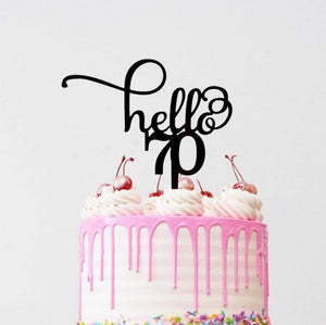 Black Acrylic Hello 70 Birthday Cake Topper happy seventieth birthday party decorations