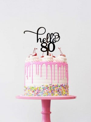 Black Acrylic Hello 80 Happy birthday Cake Topper
