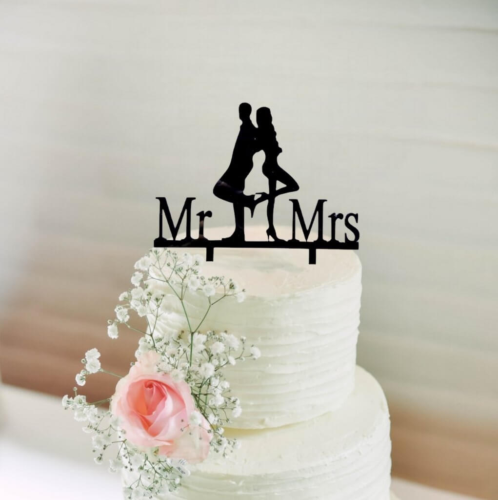 acrylic black silhouette mr mrs bride groom back to back wedding bridal cake topper
