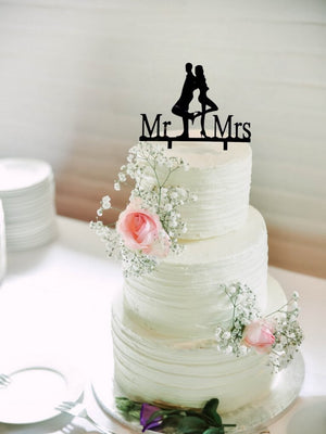 acrylic black silhouette mr mrs bride groom back to back wedding bridal cake topper