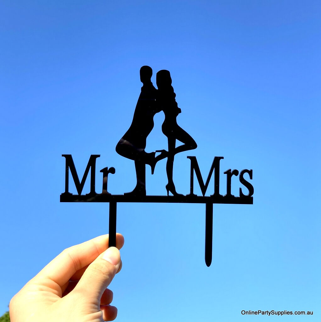 acrylic black silhouette mr mrs bride groom back to back wedding bridal cake topper