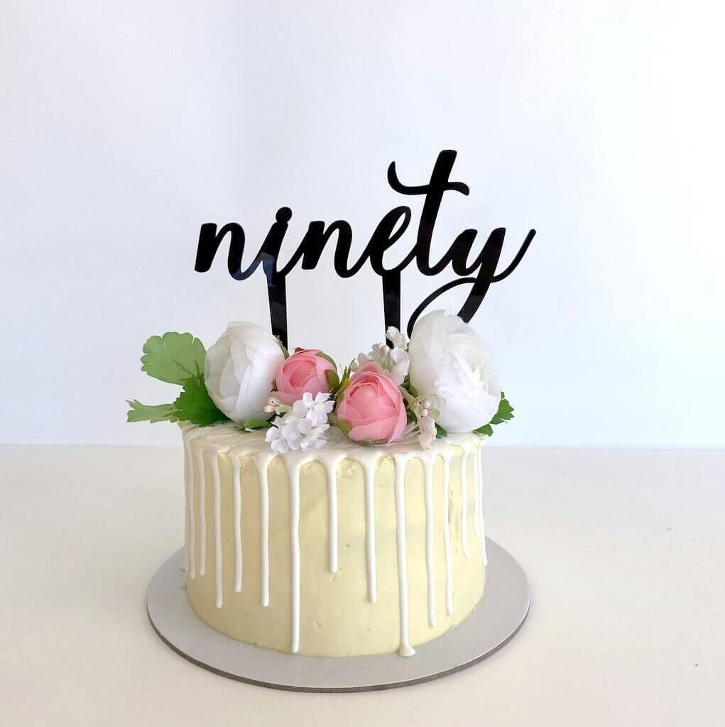 Acrylic Black \'ninety\' Happy Birthday Cake Topper - Online Party ...