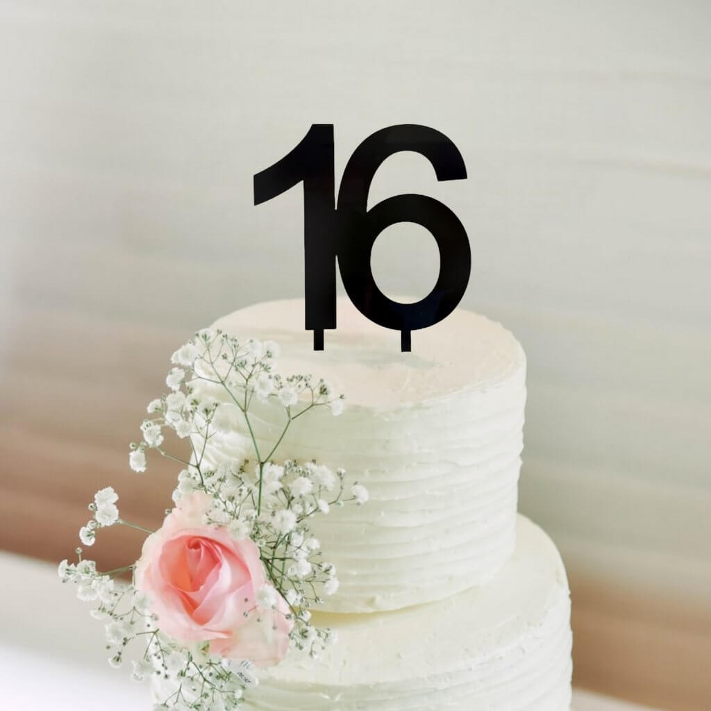 Birthday cake with candle number 16 - Blue background Stock Photo - Alamy