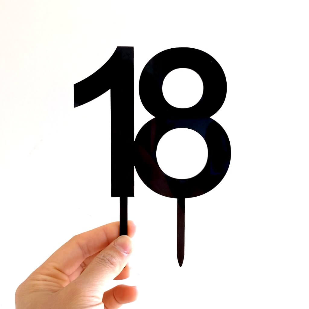 Acrylic Black Number 18 Cake Topper