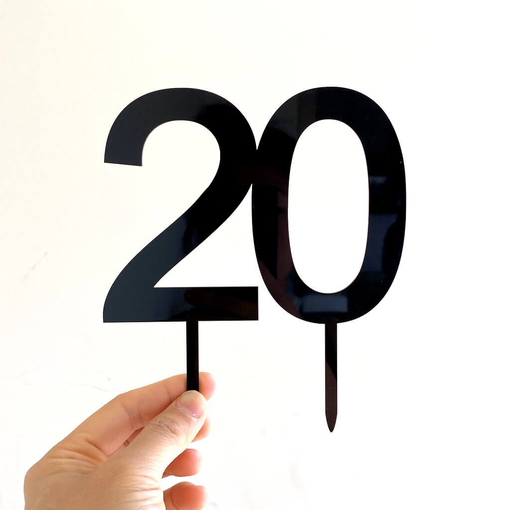 Acrylic Black Number 20 Cake Topper
