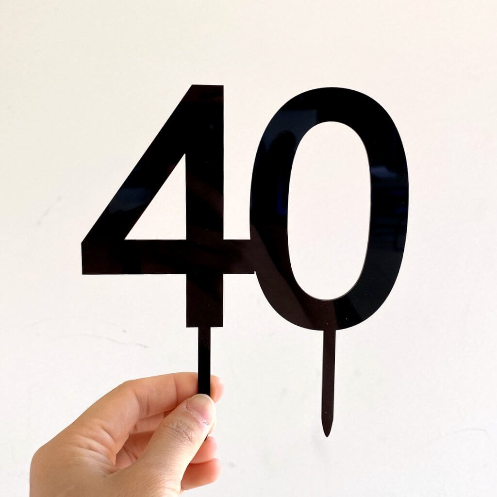 black acrylic Number 40 Cake Topper 40th fortieth birthday cake decorating supplies party decorations