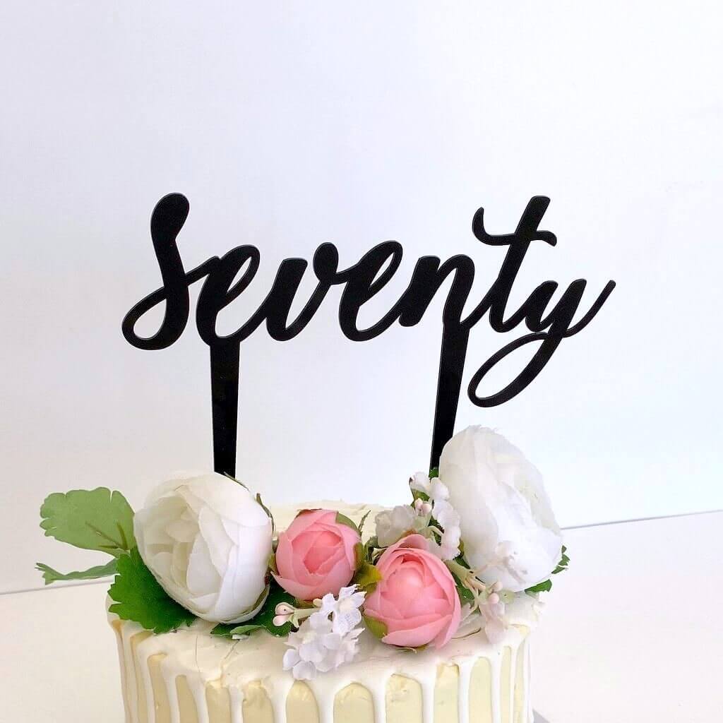 Black Acrylic 'Seventy' Cake Topper - Style A