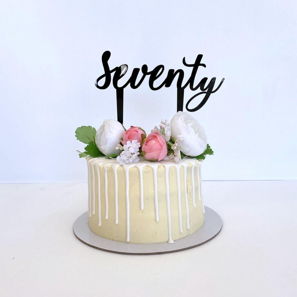 Black Acrylic 'Seventy' Cake Topper - Style A