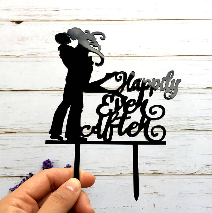 Black Acrylic 'Happily Ever After' Couple Wedding Engagement Bridal Shower Cake Topper