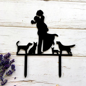 Silhouette Couple With Cats and Dogs Wedding Engagement Cake Topper