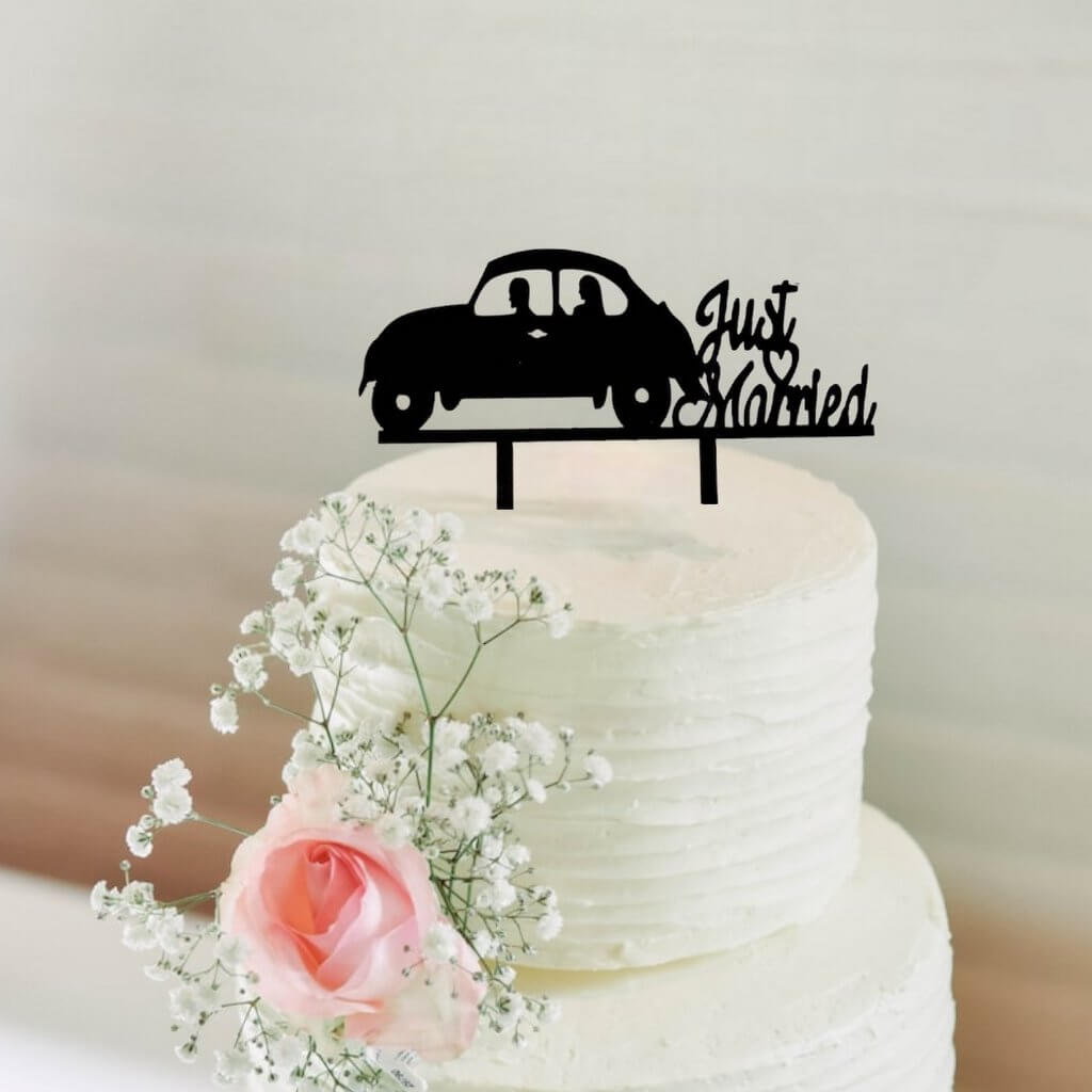 Black Acrylic 'Just Married' Wedding Car Cake Topper