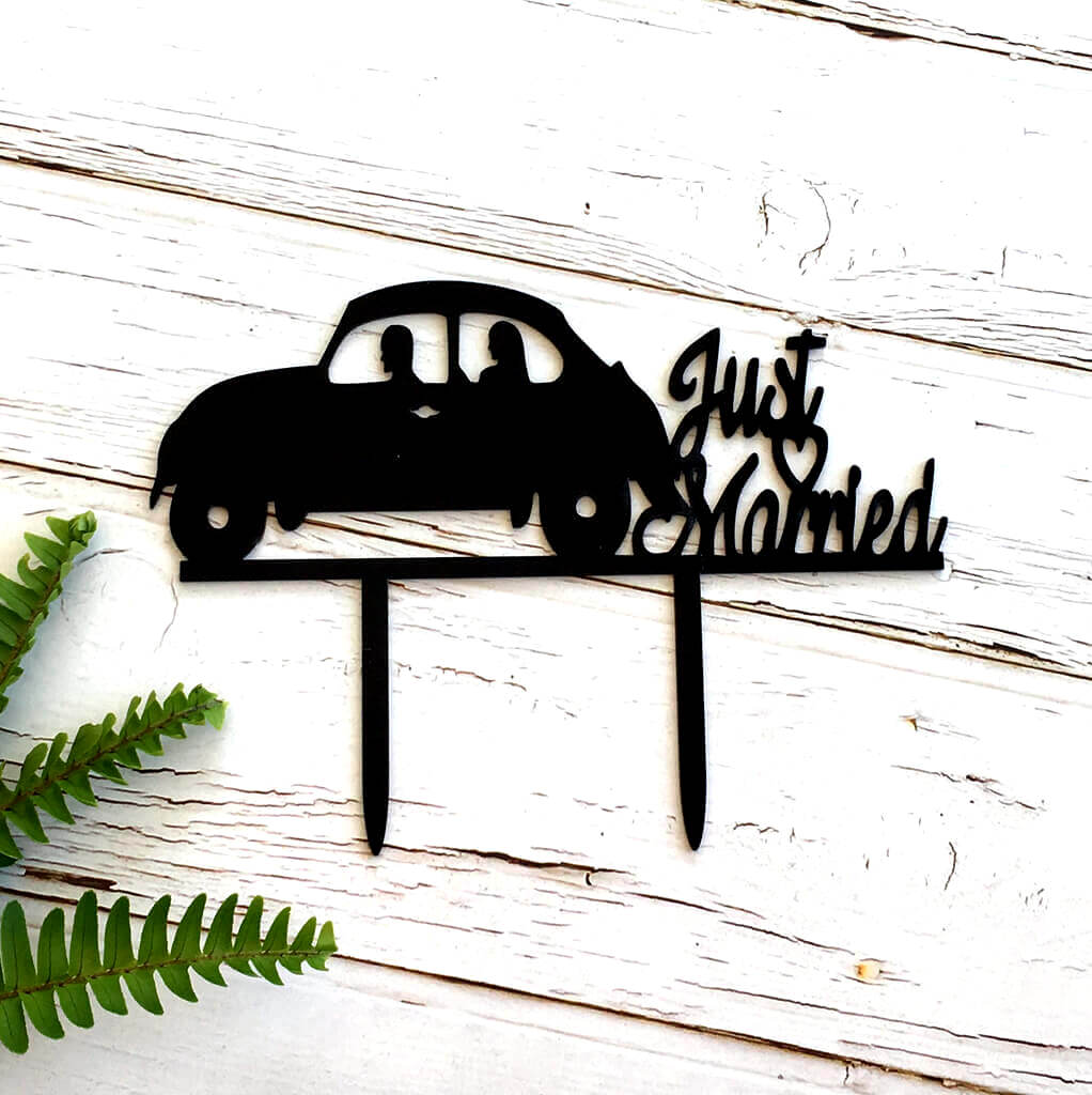 Black Acrylic 'Just Married' Wedding Car Cake Topper