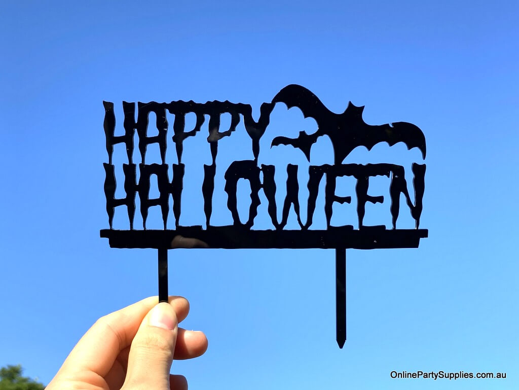 online party supplies australia black acrylic happy halloween bats cake topper