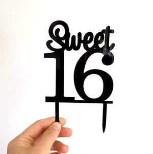 Acrylic Black Sweet 16 Happy sixteenth birthday Cake Topper