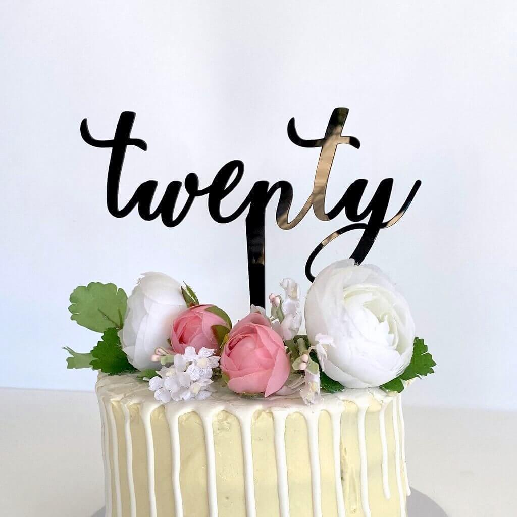 Acrylic Black \'Twenty\' Happy Birthday Cake Topper - Online Party ...