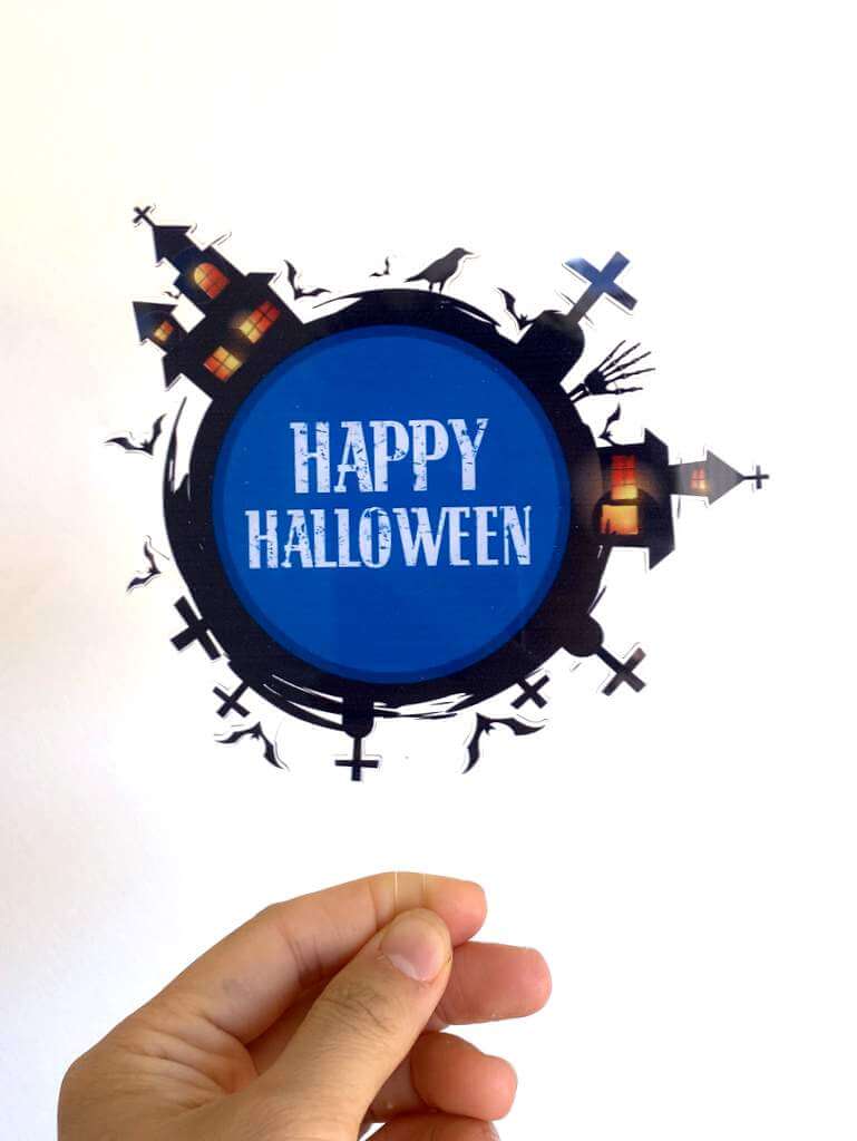 Acrylic Black & Blue Happy Halloween Graveyard Cake Topper