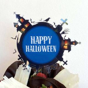 Acrylic Black & Blue Happy Halloween Graveyard Cake Topper