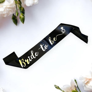 Black Bride To Be Satin Sash with Gold Foiled Printing - Online Party Supplies