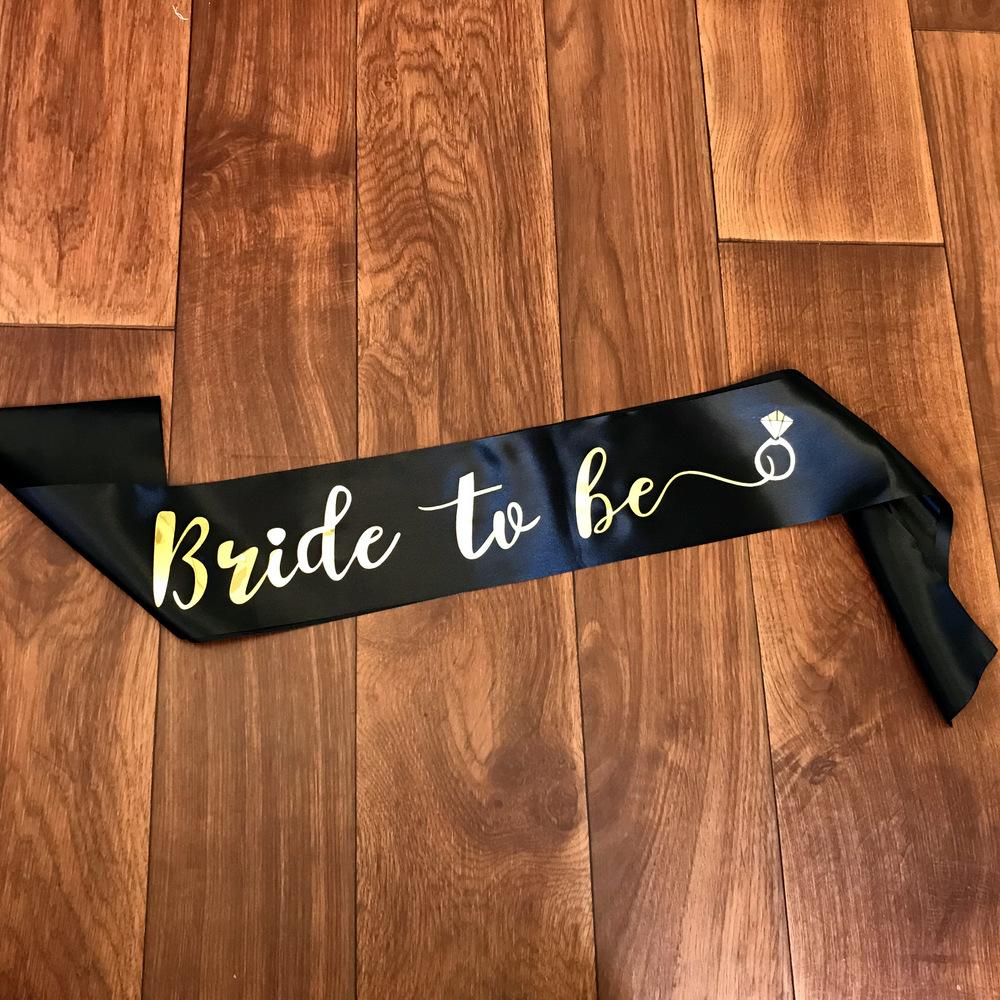 Black Bride To Be Satin Sash with Gold Foiled Printing - Online Party Supplies