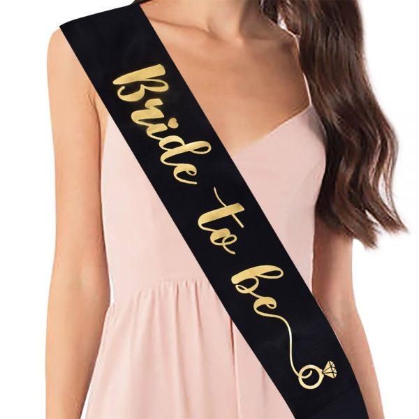 Black Bride To Be Satin Sash with Gold Foiled Printing - Online Party Supplies