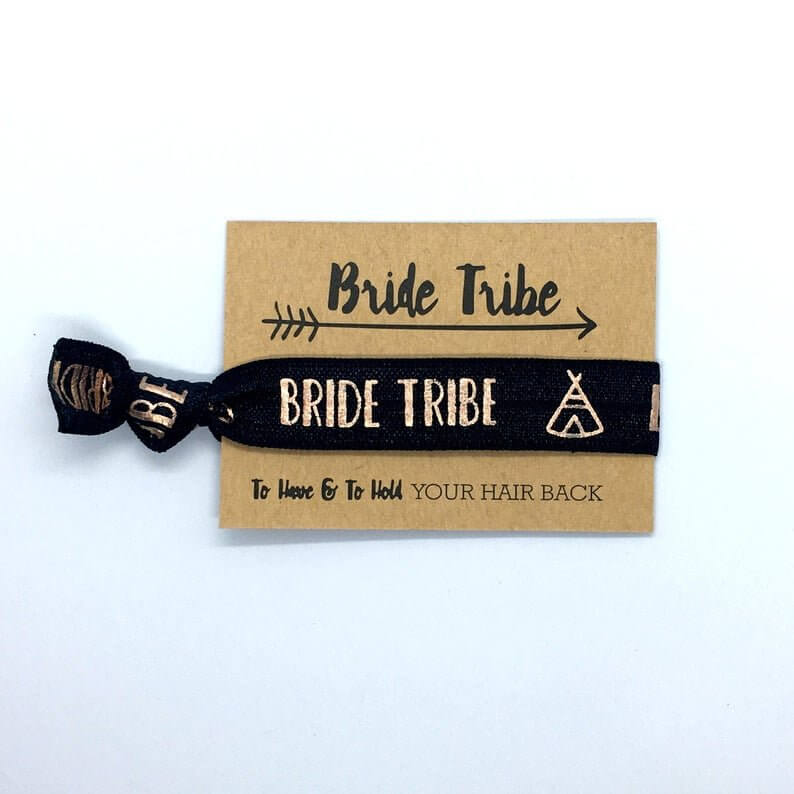 Rose Gold Print Bride Tribe Hair Tie Bridal Wristband for Hen Bachelorette Party Bridesmaids gifts