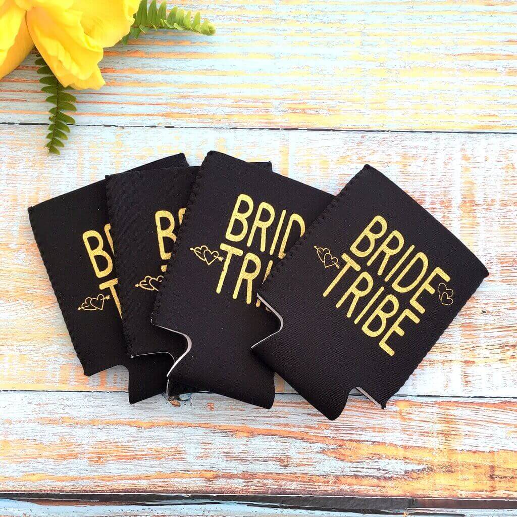 Online Party Supplies Black Bride Tribe Gold Glitter Bridal Wedding Bachelorette Party Stubby Holder