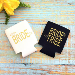 Online Party Supplies White Bride & Black Bride Tribe Gold Glitter Bridal Wedding Stubby Holder