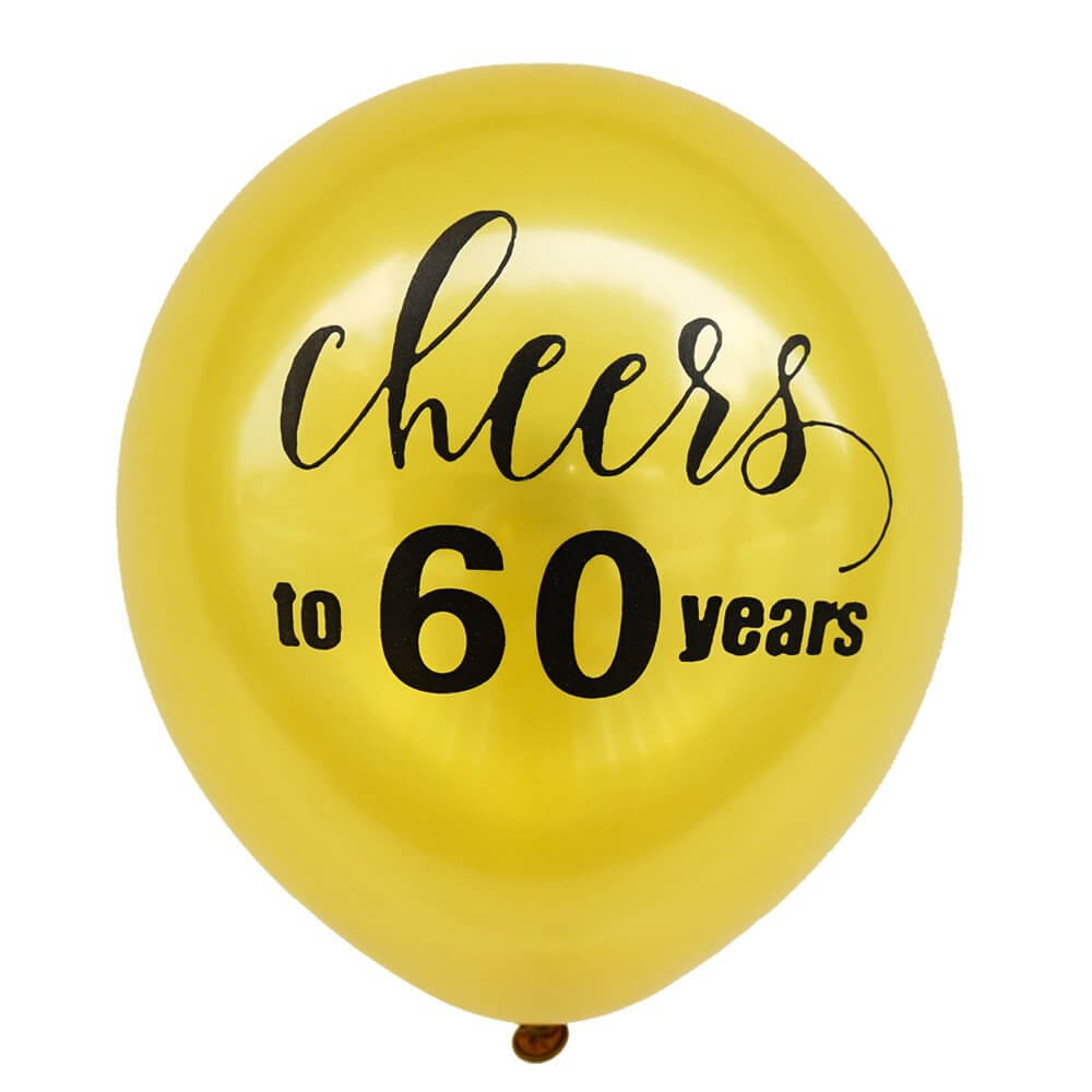 12" Gold Cheers To 60 Years Latex Balloon 10 Pack