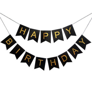 Black and Gold Foiled Happy Birthday Bunting Banner