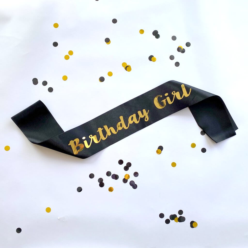 Black 'Birthday Girl' Party Sash - Gold Print