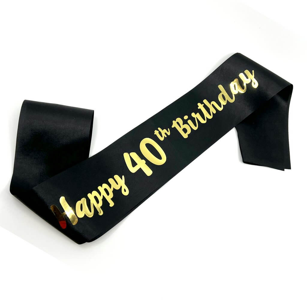 Black Happy 40th Birthday Party Satin Sash - Q