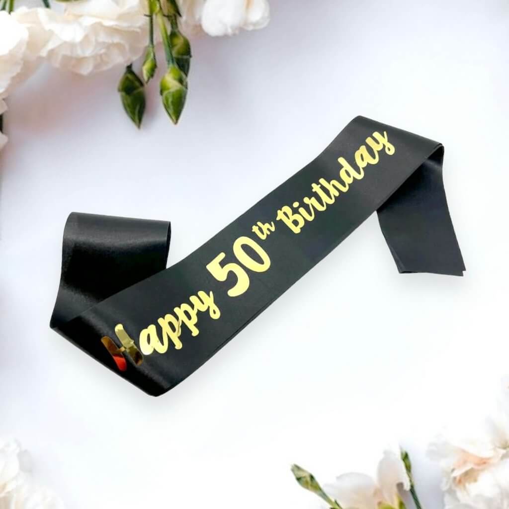 Black 'Happy 50th Birthday' Party Satin Sash