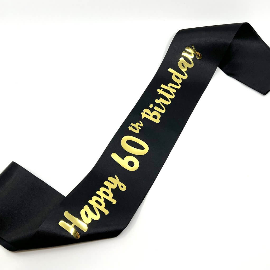 Black 'Happy 60th Birthday' Party Satin Sash - Q