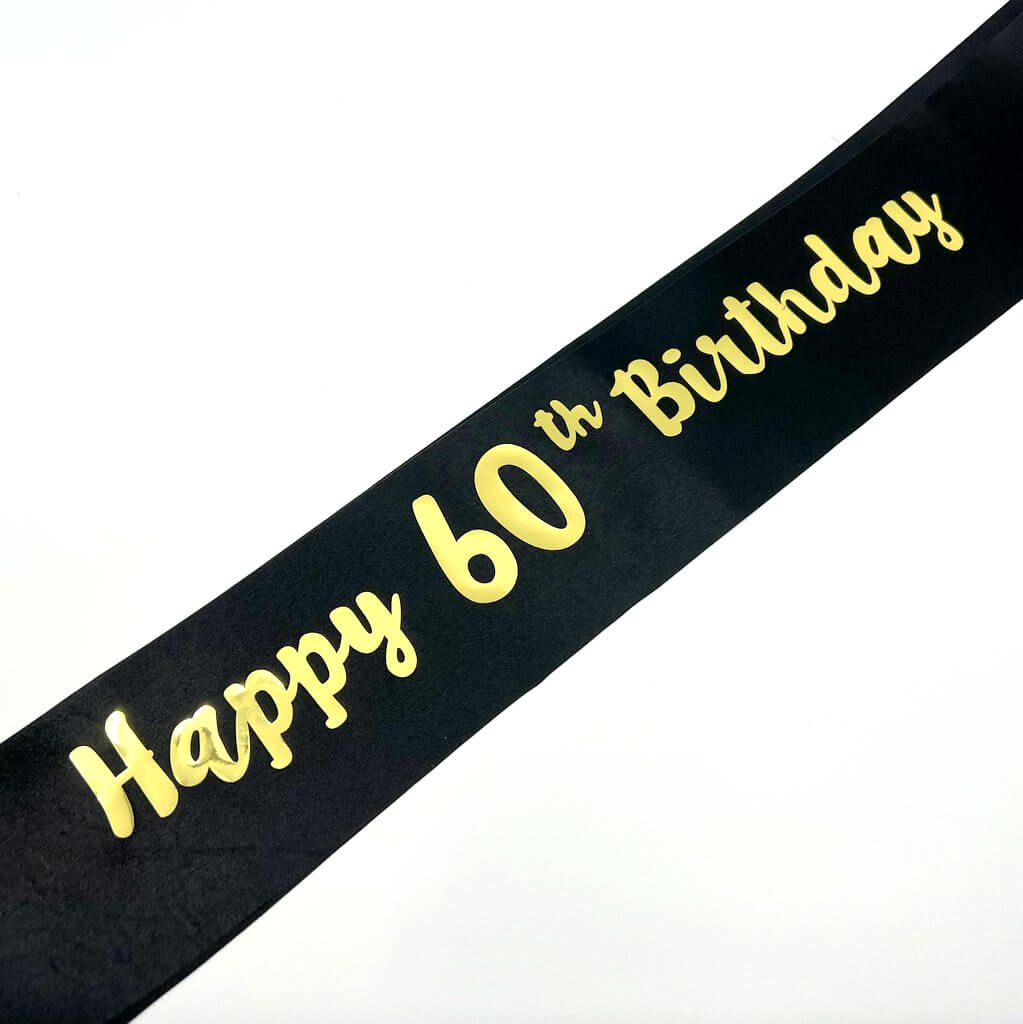Black 'Happy 60th Birthday' Party Satin Sash - Q